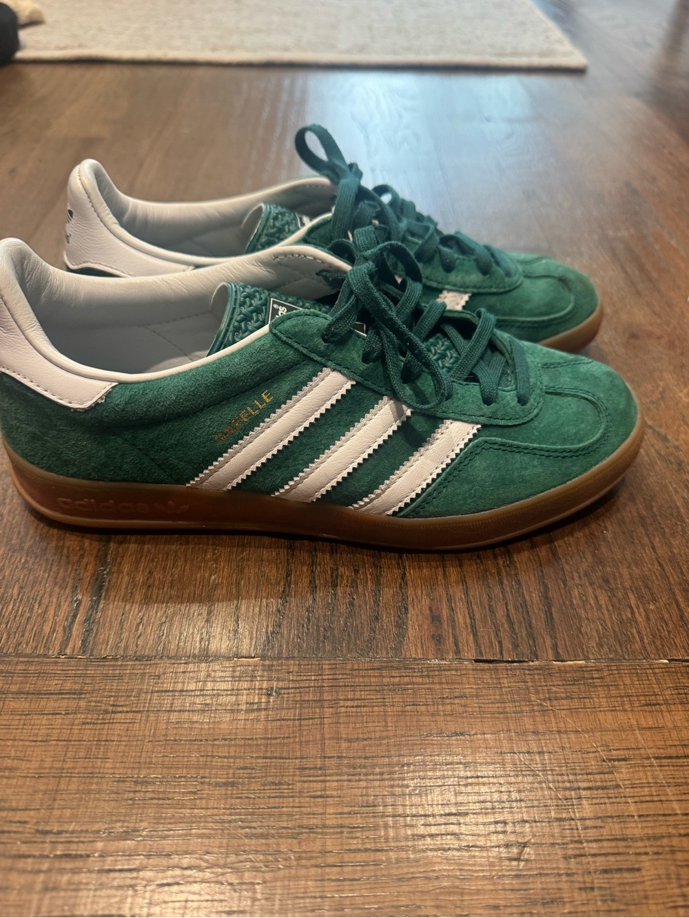 Adidas Gazelle Men's Green Suede Sneakers with Gum Sole - worn as women’s 7.5